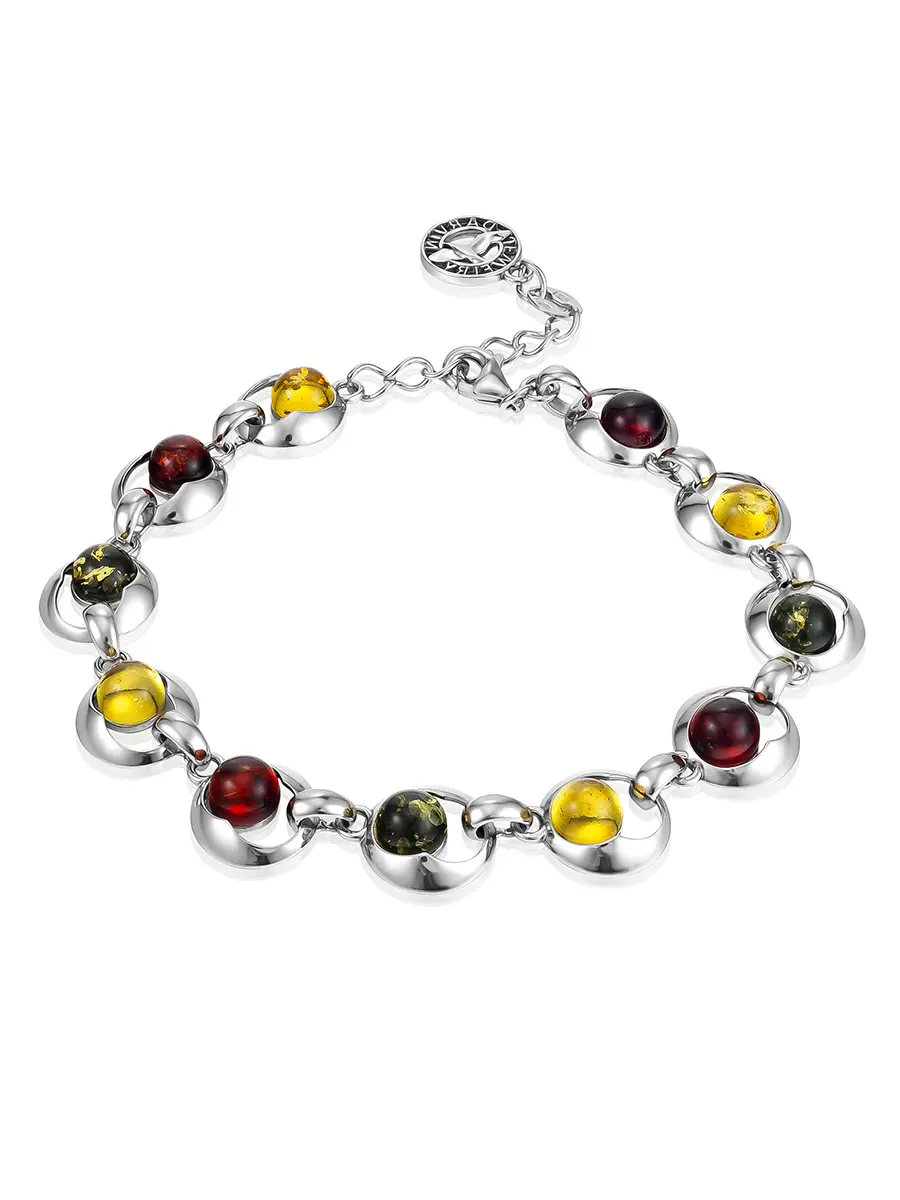 картинка Яркий браслет на застежке с натуральным янтарем «Орион мелкий трехцветный» в онлайн магазине
