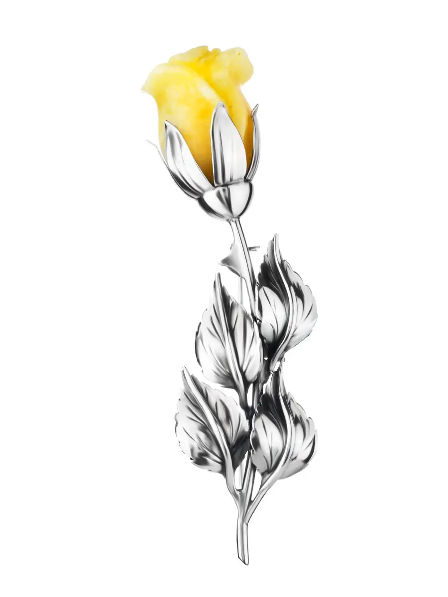 картинка Роскошная крупная брошь «Роза» из серебра и медового янтаря в онлайн магазине
