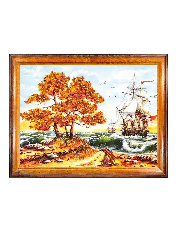 картинка Картина горизонтальной ориентации с россыпью натурального янтаря «На всех парусах» в онлайн магазине