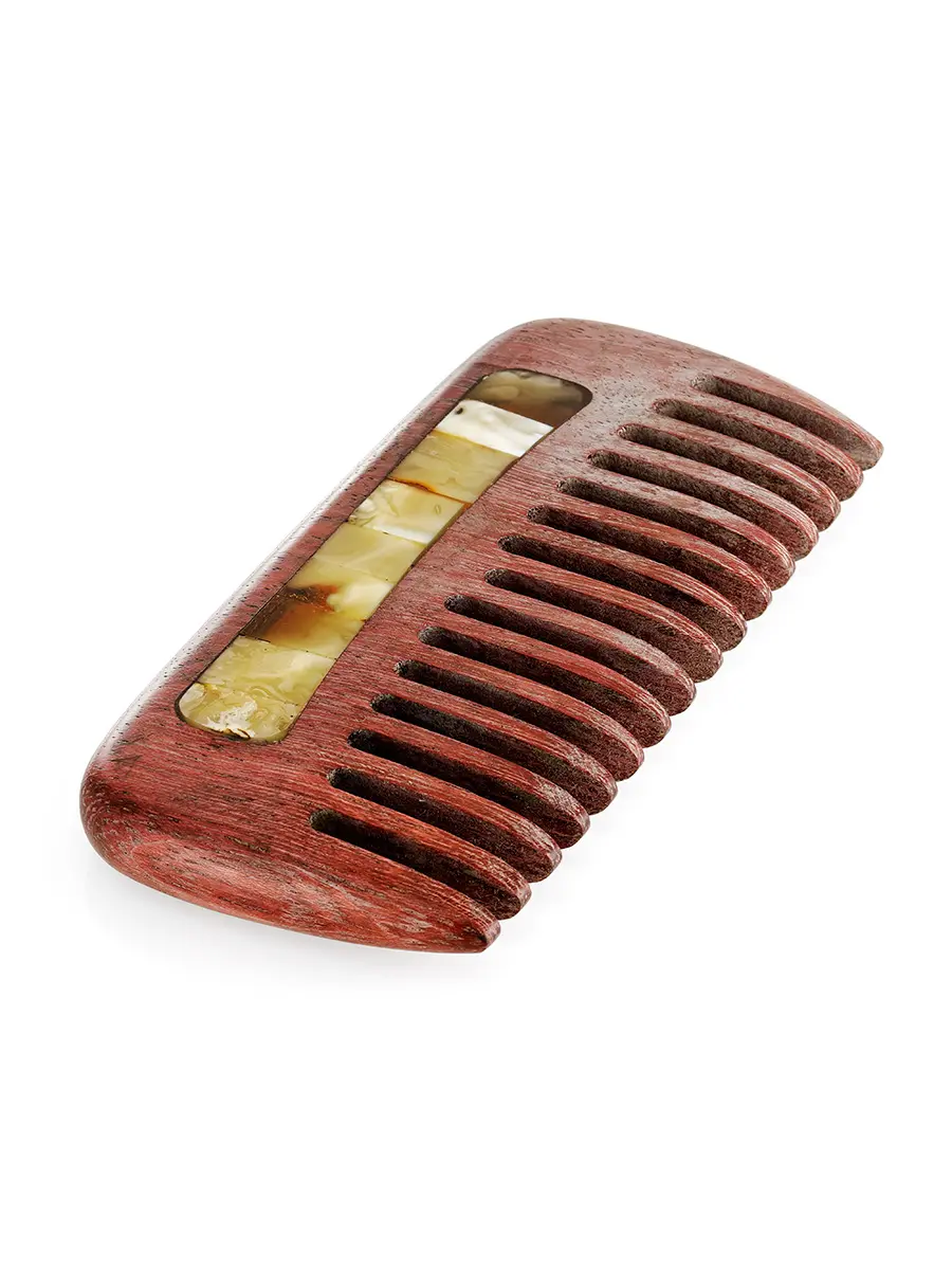 картинка Гребень для волос из амаранта, украшенный натуральным янтарём в онлайн магазине
