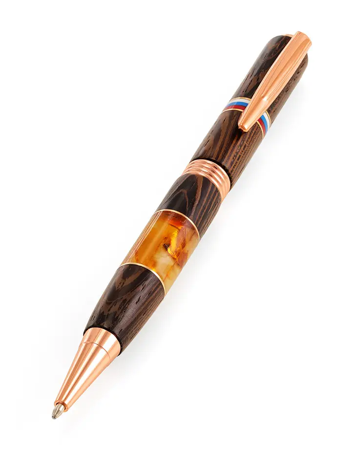 картинка Ручка из древесины венге и натурального янтаря «Триколор» в онлайн магазине