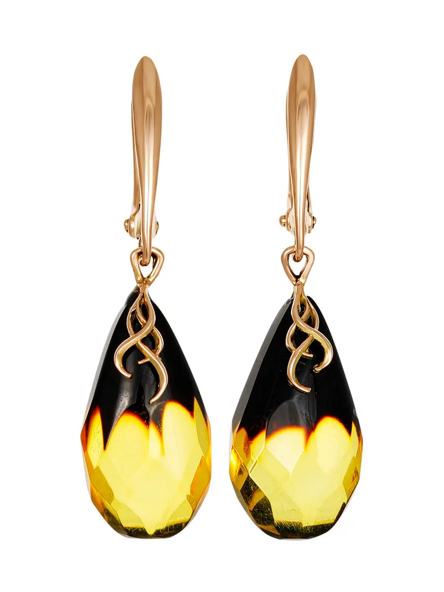 картинка Серьги из золота с натуральным балтийским янтарём «Капли алмазные» в онлайн магазине