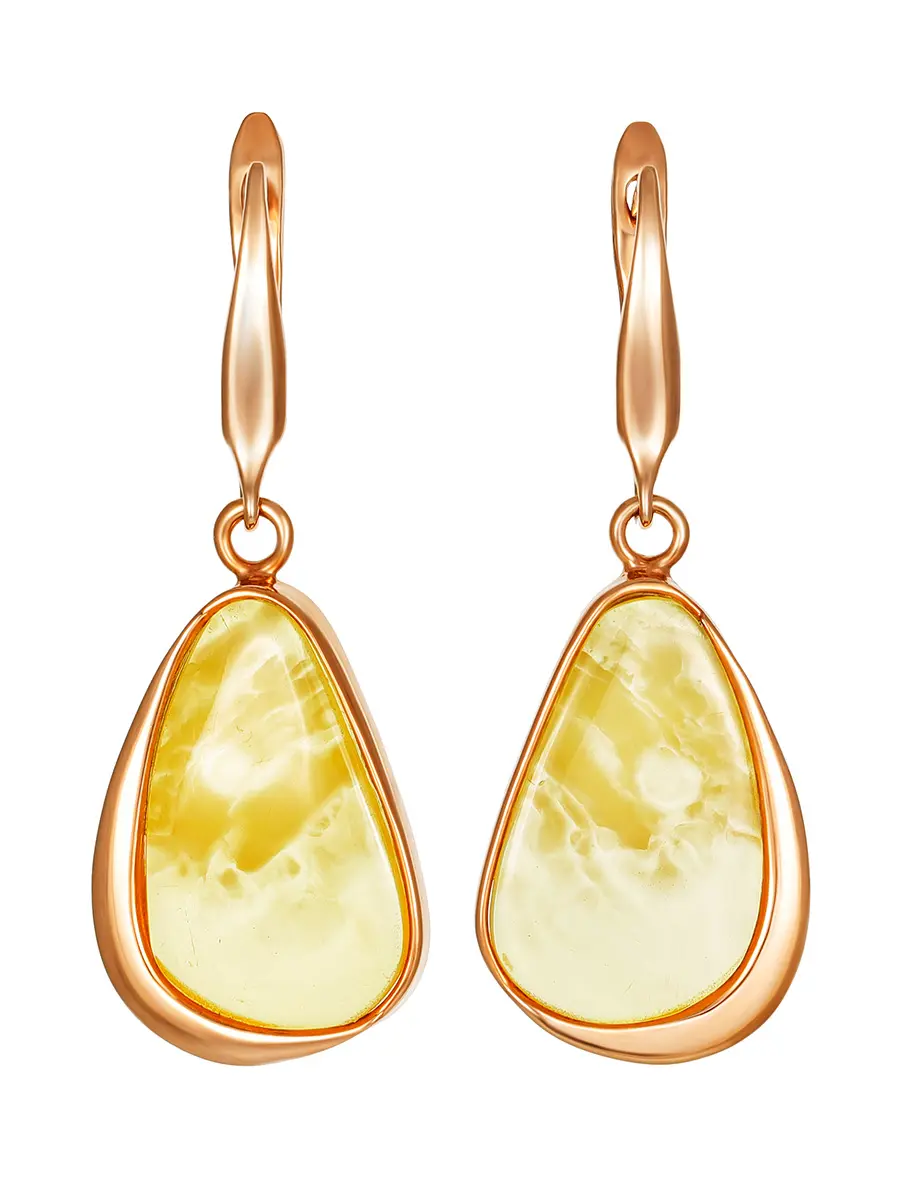 картинка Изысканные серьги из золочённого серебра с натуральным лимонным янтарём «Лагуна» в онлайн магазине