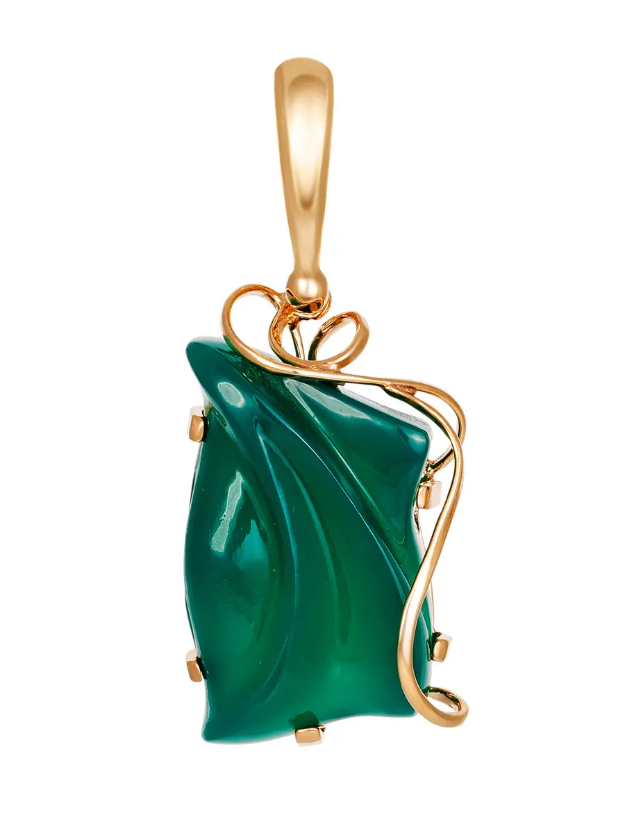 картинка Необычный кулон «Серенада» из золочённого серебра с зелёным ониксом в онлайн магазине