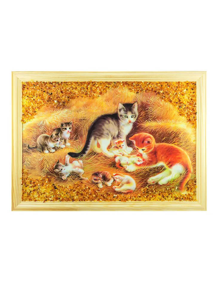картинка Украшенная янтарём горизонтальная картина «Кошачья семья» в онлайн магазине