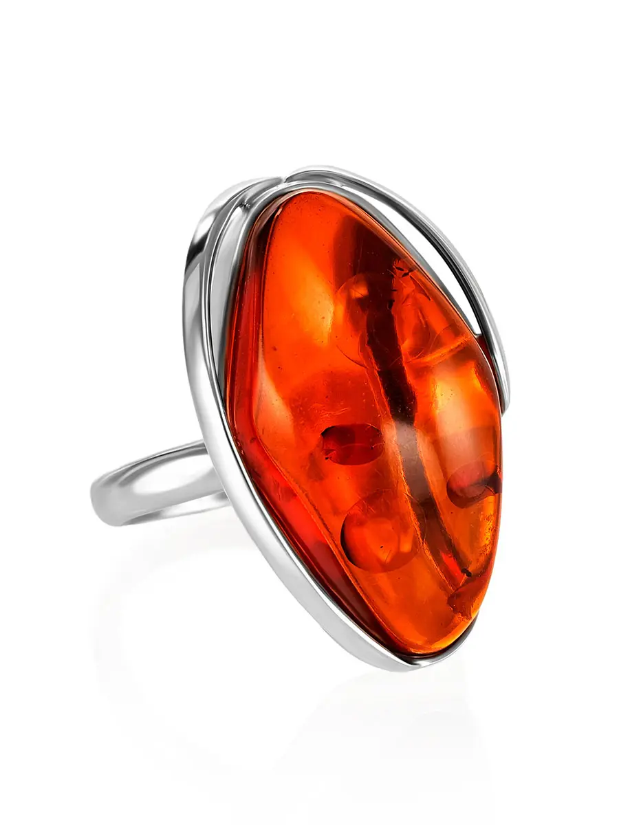 картинка Эффектное кольцо «Лагуна» с натуральным янтарём в онлайн магазине