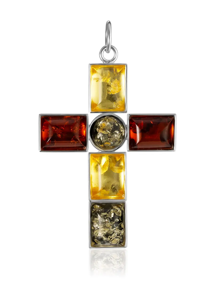 картинка Яркий декоративный крестик, украшенный янтарём разных оттенков в онлайн магазине