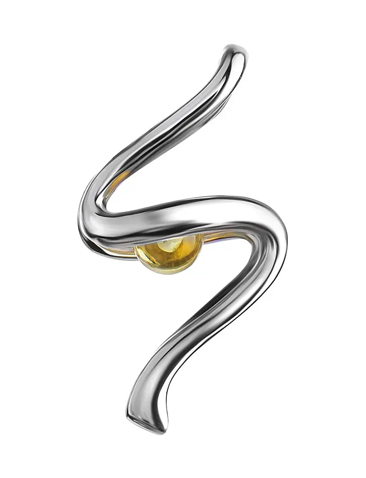 картинка Стильный кулон из серебра, украшенный лимонным янтарём «Лея» в онлайн магазине