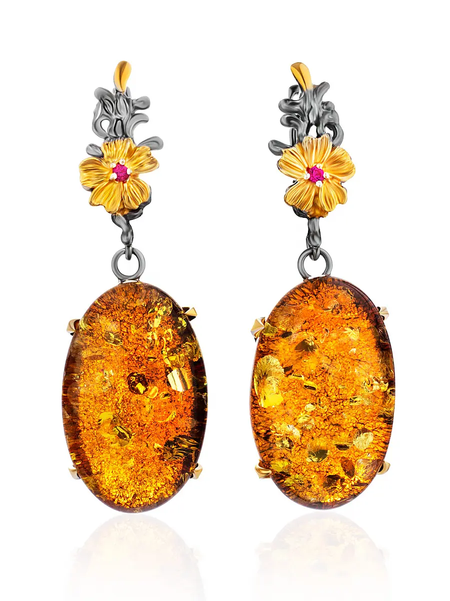 картинка Роскошные серьги с натуральным искрящимся янтарём «Версаль» в онлайн магазине