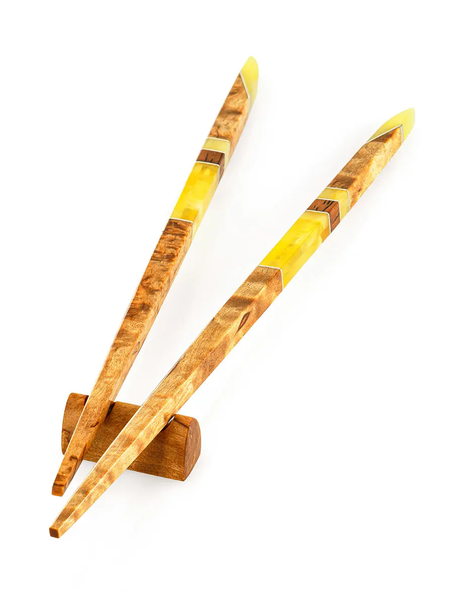 картинка Палочки для еды из натурального янтаря и древесины карельской берёзы в онлайн магазине