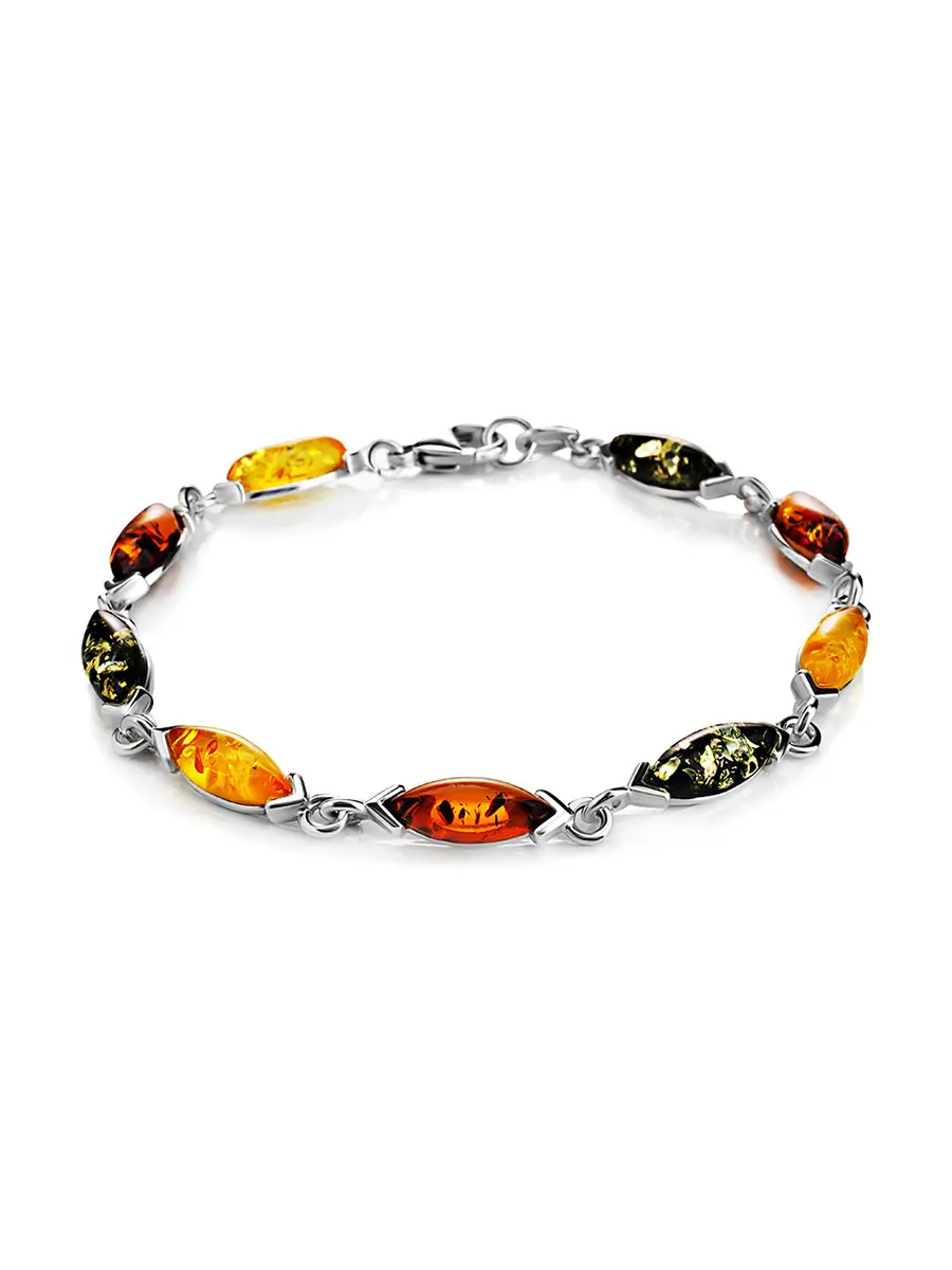 картинка Изящный яркий браслет из серебра и натурального янтаря разных оттенков «Маркиз» в онлайн магазине