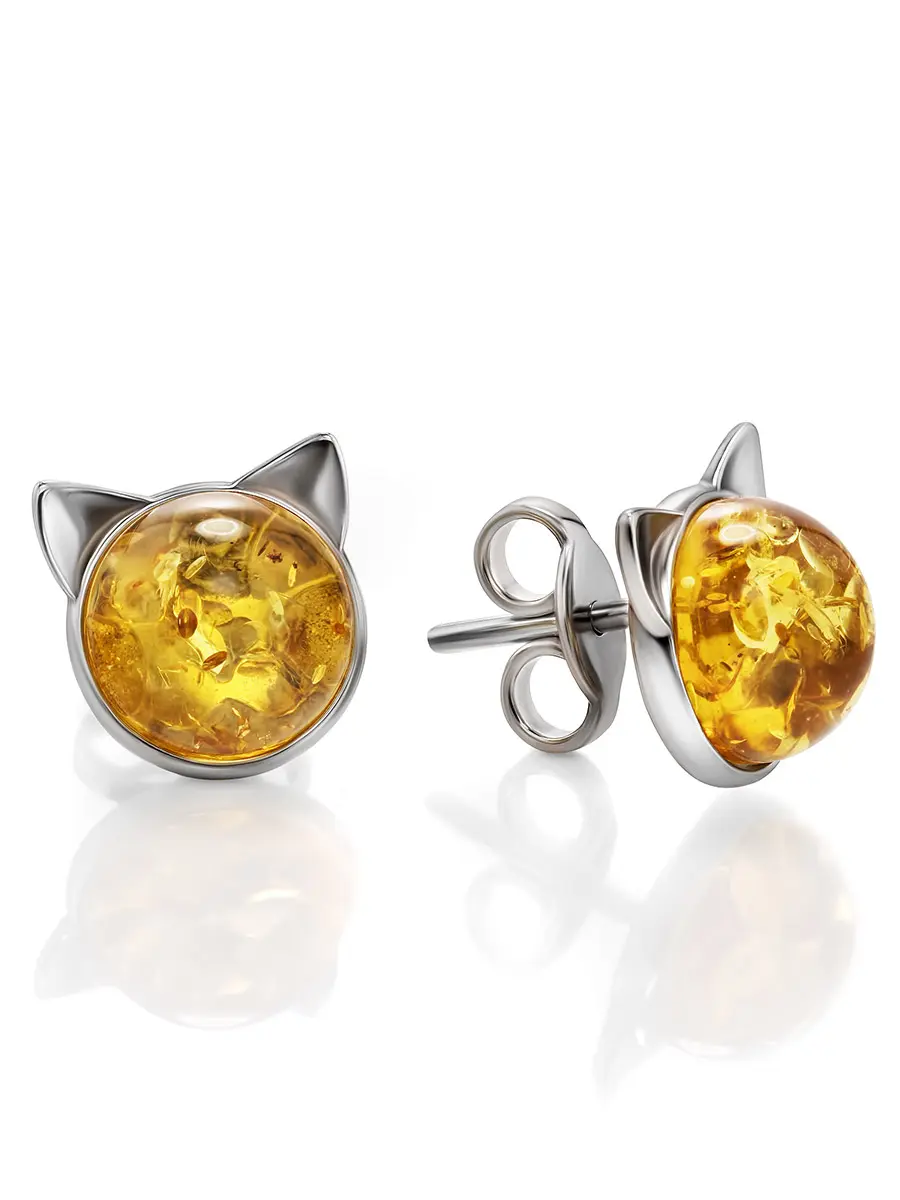картинка Очаровательные серьги «Кошечка» из серебра и лимонного янтаря в онлайн магазине