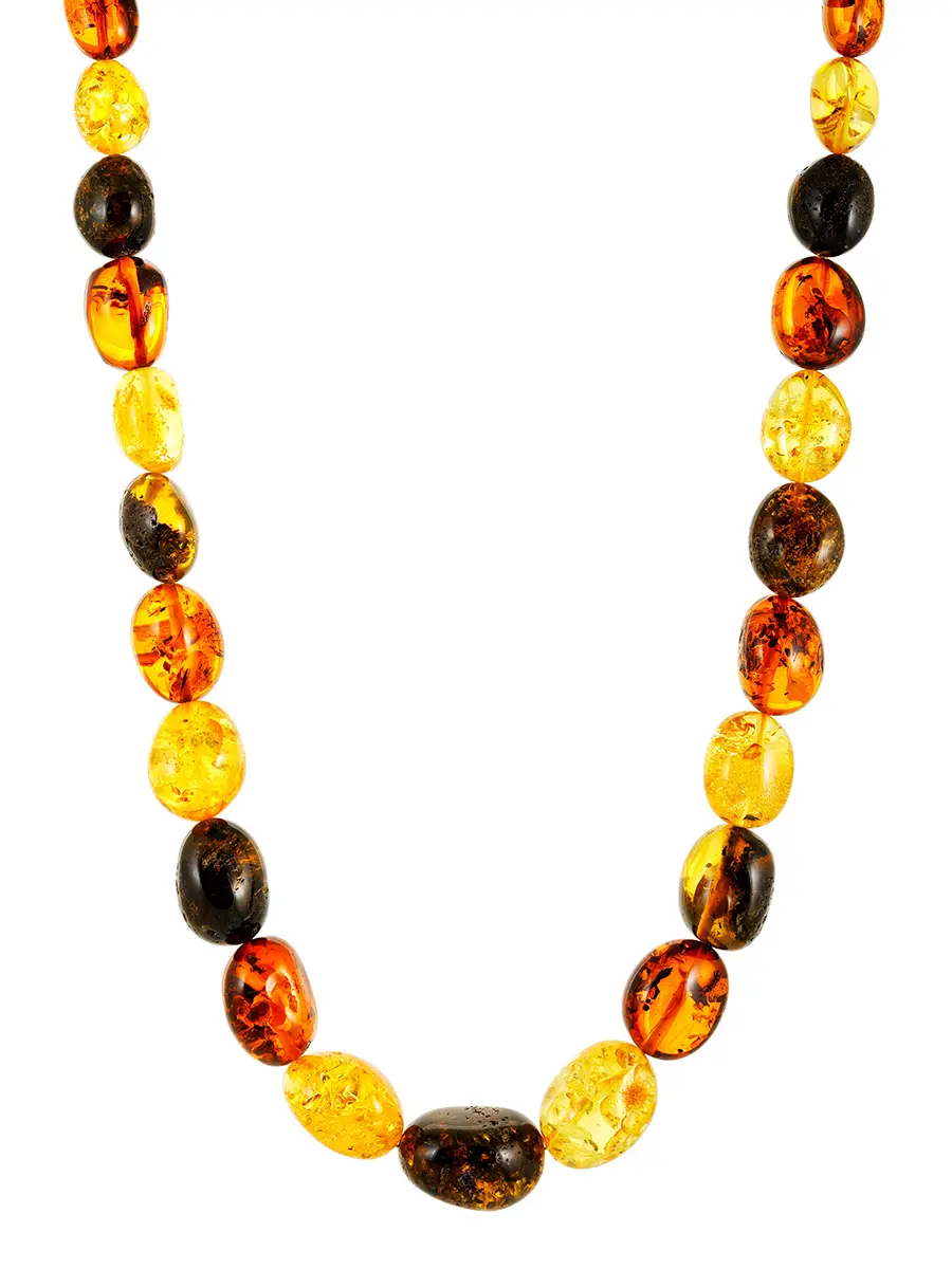 картинка Янтарные бусы «Оливка крупная текстурная разноцветная» в онлайн магазине