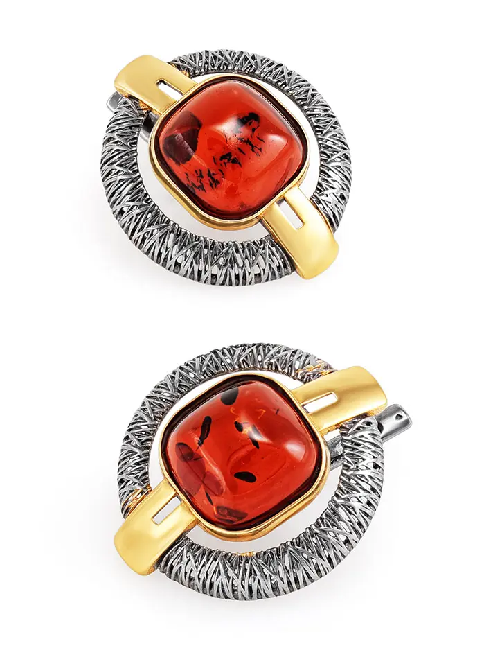картинка Серьги в винтажном стиле с натуральным янтарём «Терция» в онлайн магазине