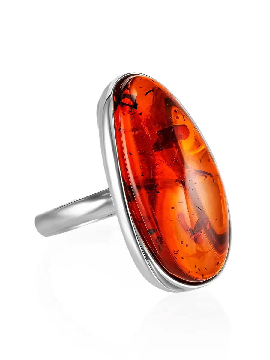 картинка Серебряное кольцо овальной формы с вставкой из коньячного янтаря «Лагуна» в онлайн магазине
