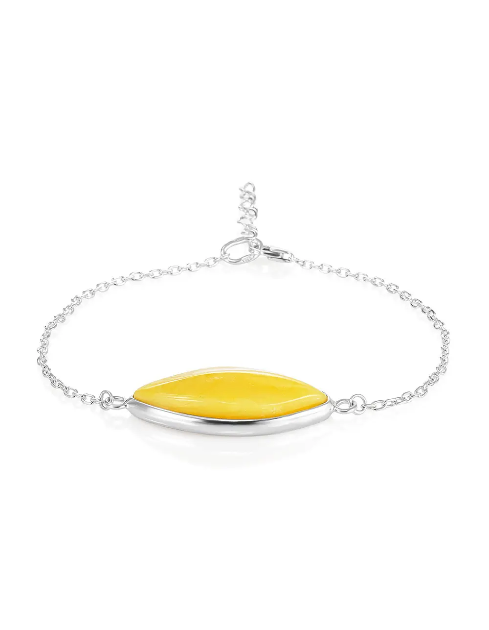 картинка Элегантный серебряный браслет с янтарём медового цвета в онлайн магазине