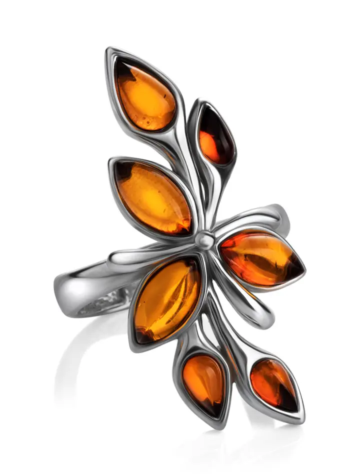 картинка Изысканное серебряное кольцо со вставками из натурального балтийского янтаря «Жасмин» в онлайн магазине