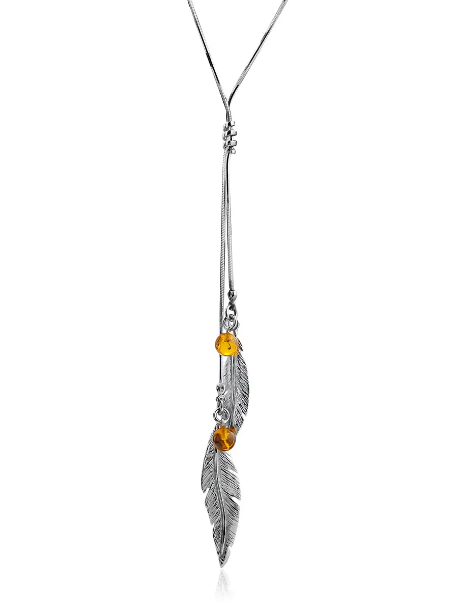 картинка Нежное изящное колье-галстук с янтарём «Ловец снов» в онлайн магазине