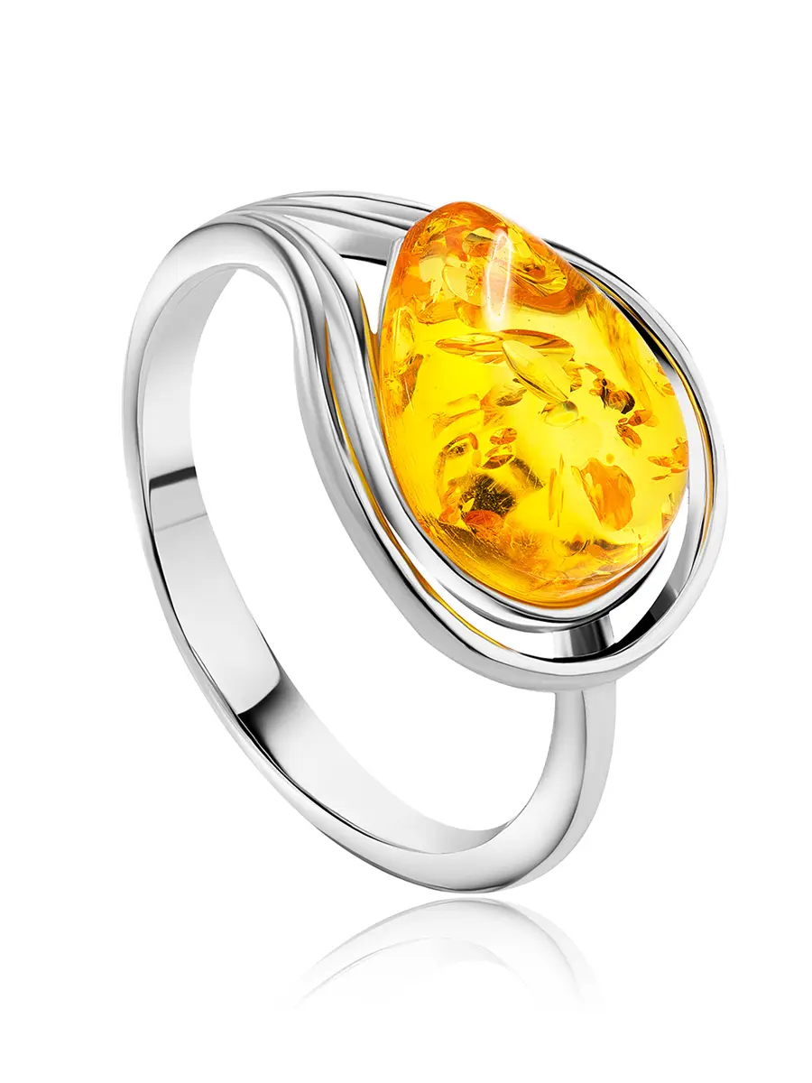 картинка Нежное кольцо из серебра и лимонного янтаря «Сардиния» в онлайн магазине