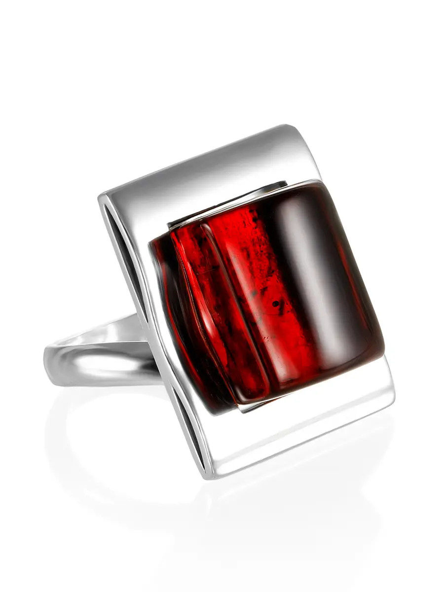 картинка Объёмное кольцо из серебра и натурального балтийского янтаря «Жаклин» в онлайн магазине
