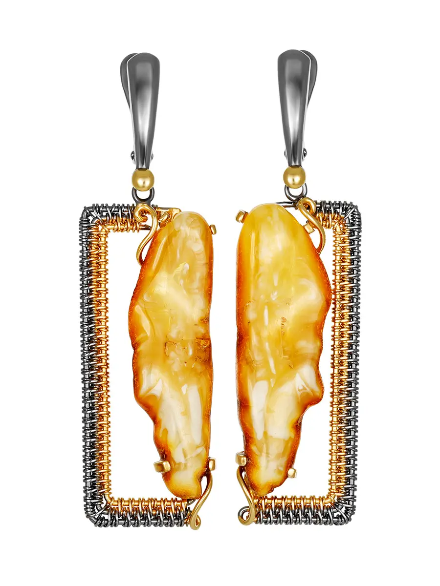 картинка Эксклюзивные серьги из позолоченного серебра с натуральным янтарём «Филигрань» в онлайн магазине