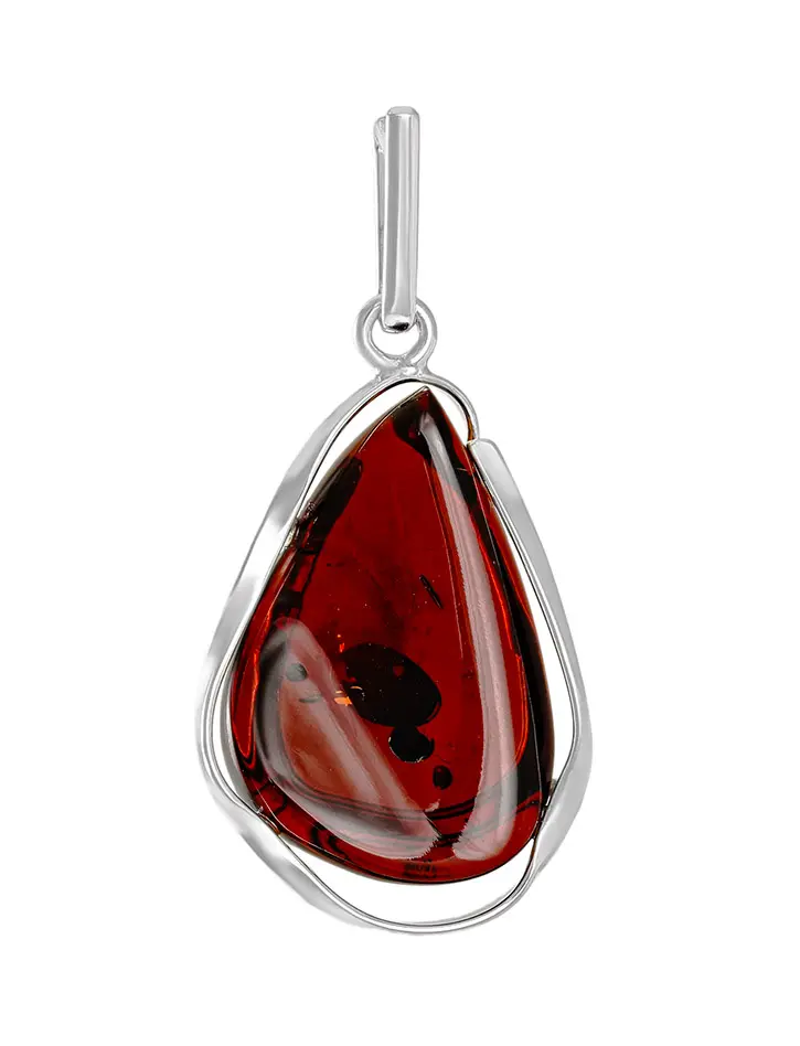 картинка Красивый кулон из янтаря тёмно-вишнёвого цвета в серебряном обрамлении «Лагуна» в онлайн магазине
