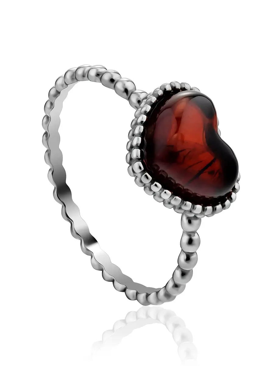 картинка Кольцо в романтичном дизайне со вставкой-сердечком из янтаря «Палестрина» в онлайн магазине