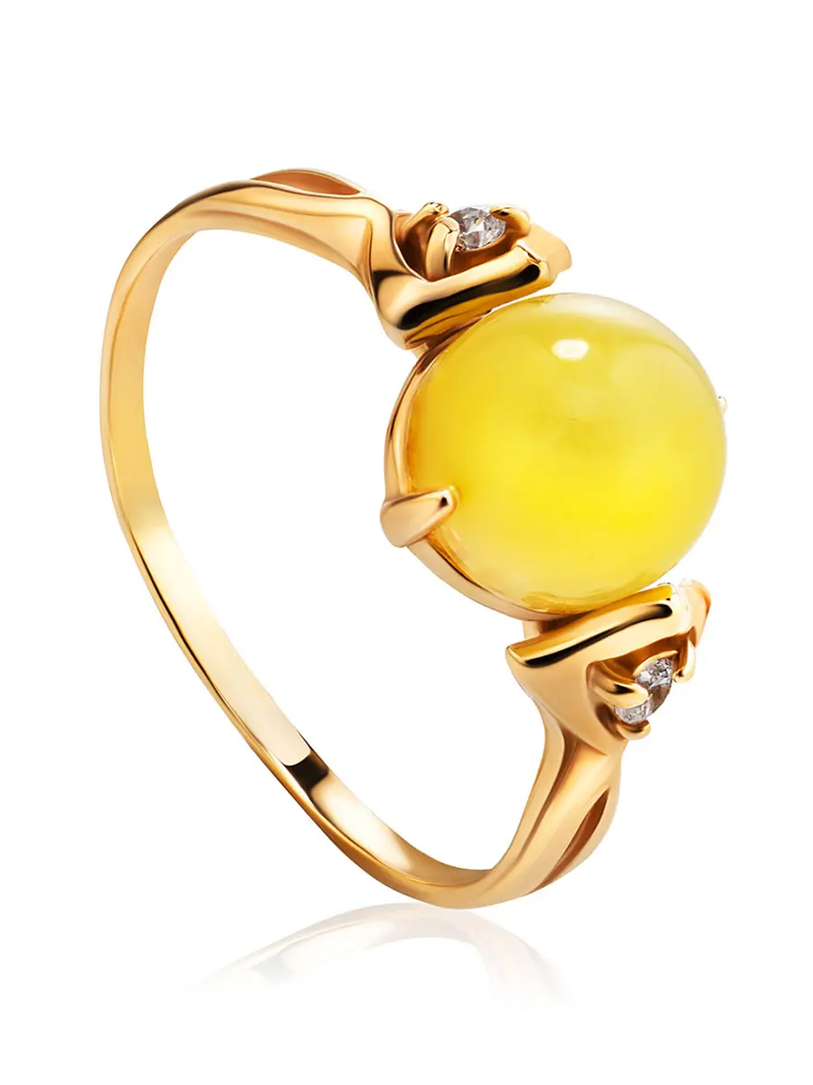 картинка Нежное кольцо из позолоченного серебра с натуральным медовым янтарём «Самбия» в онлайн магазине