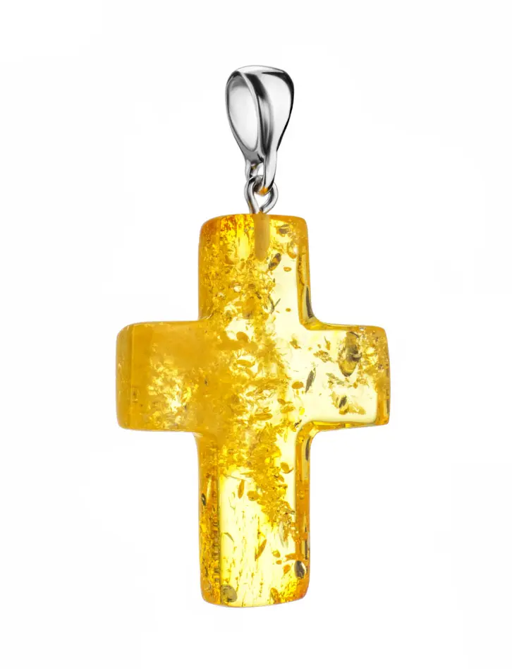 картинка Подвеска «Крестик» из цельного лимонного янтаря с лузгой в онлайн магазине