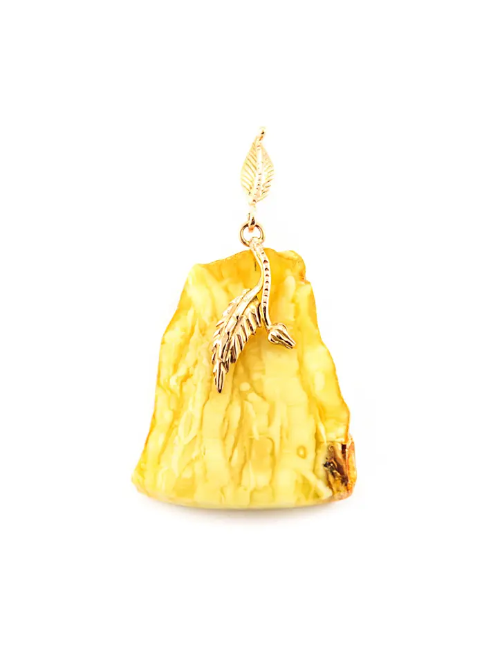 картинка Кулон из натурального белого янтаря в золоте в онлайн магазине