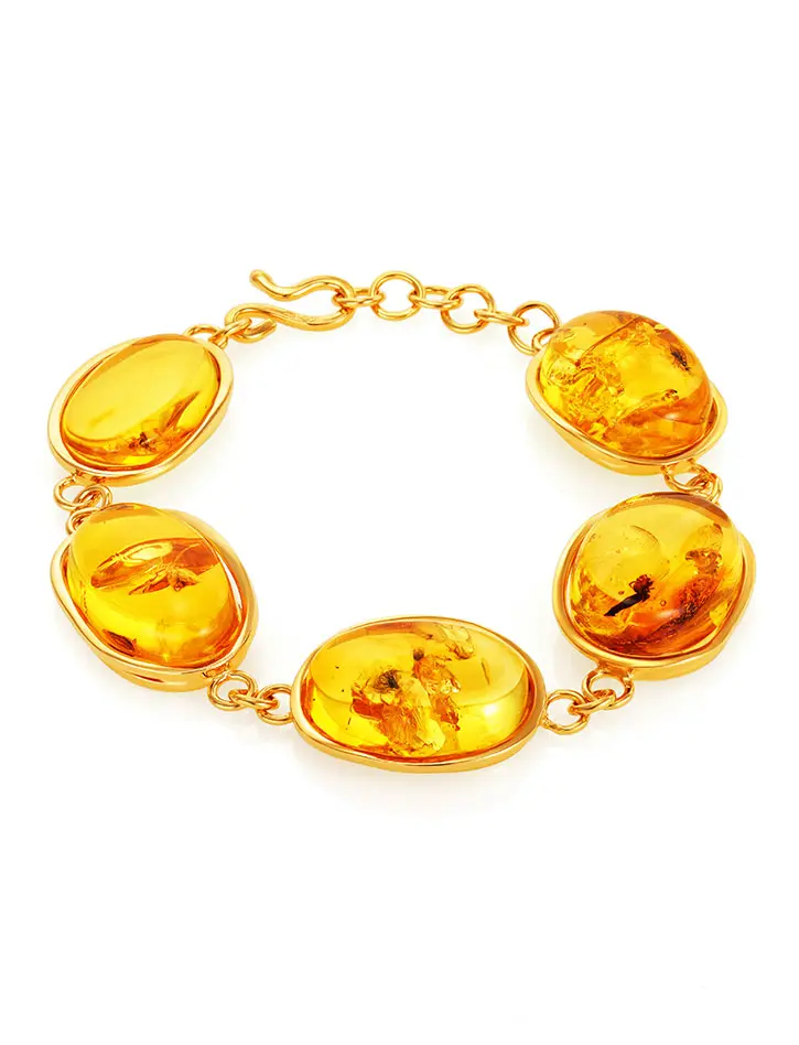 картинка Роскошный браслет из золочённого серебра и янтаря с инклюзами «Клио» в онлайн магазине