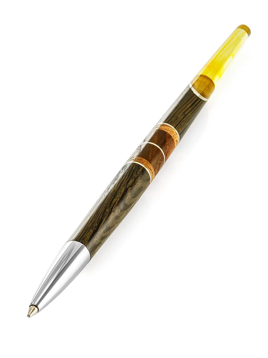 картинка Шариковая ручка из дерева и натурального янтаря лимонного цвета «Олливандер» в онлайн магазине