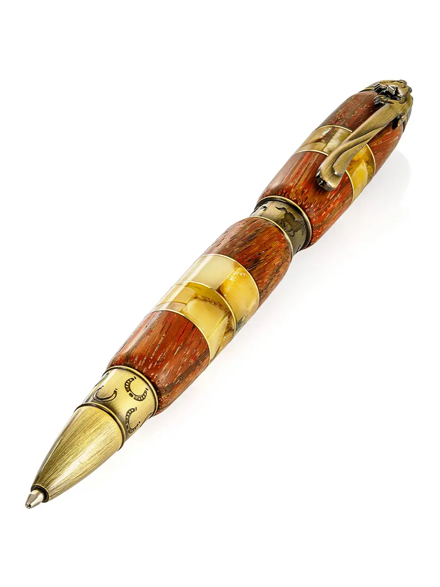 картинка Ручка из древесины зебрано и натурального балтийского янтаря «Мустанг» в онлайн магазине