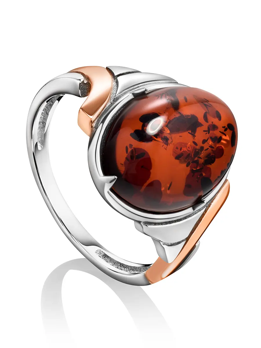 картинка Стильное кольцо с вишнёвым янтарём «Люмьер» в онлайн магазине