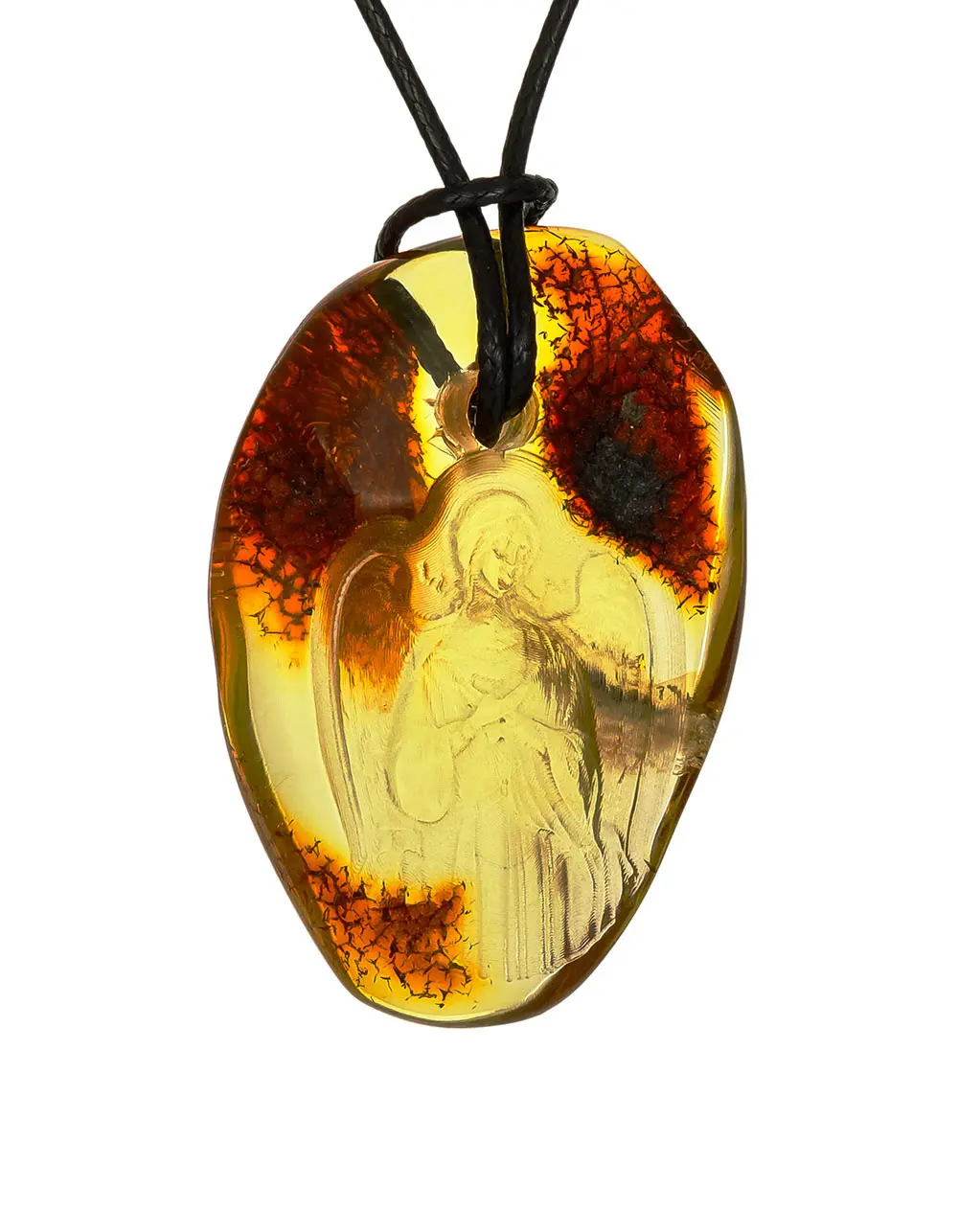 картинка Кулон из натурального балтийского янтаря с резьбой «Ангел-Хранитель» в онлайн магазине