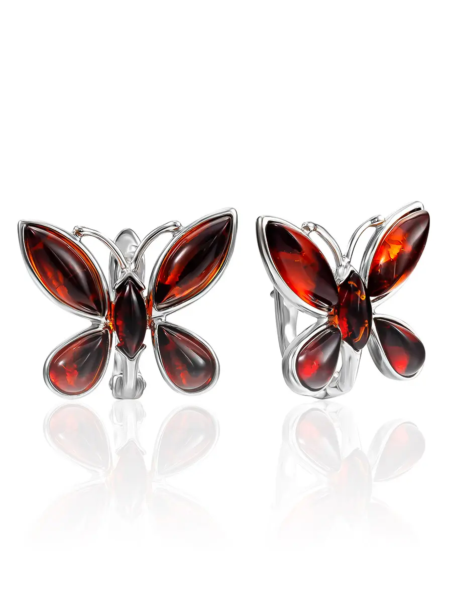 картинка Серьги-бабочки, украшенные янтарём коньячного цвета «Апрель» в онлайн магазине