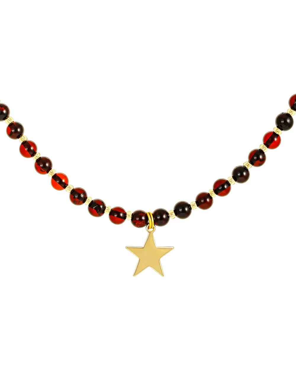 картинка Янтарный вишнёвый чокер с изящным латунным кулоном в онлайн магазине