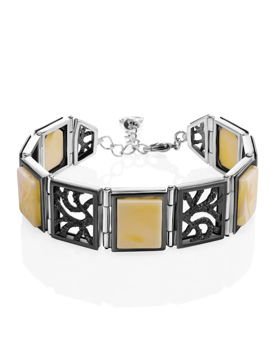 картинка Эффектный браслет «Модерн» с натуральным текстурным янтарём в онлайн магазине