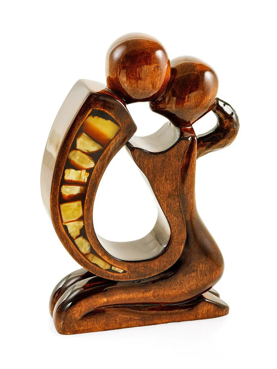 картинка Интерьерная статуэтка «Инь-Ян» из дерева и натурального янтаря в онлайн магазине