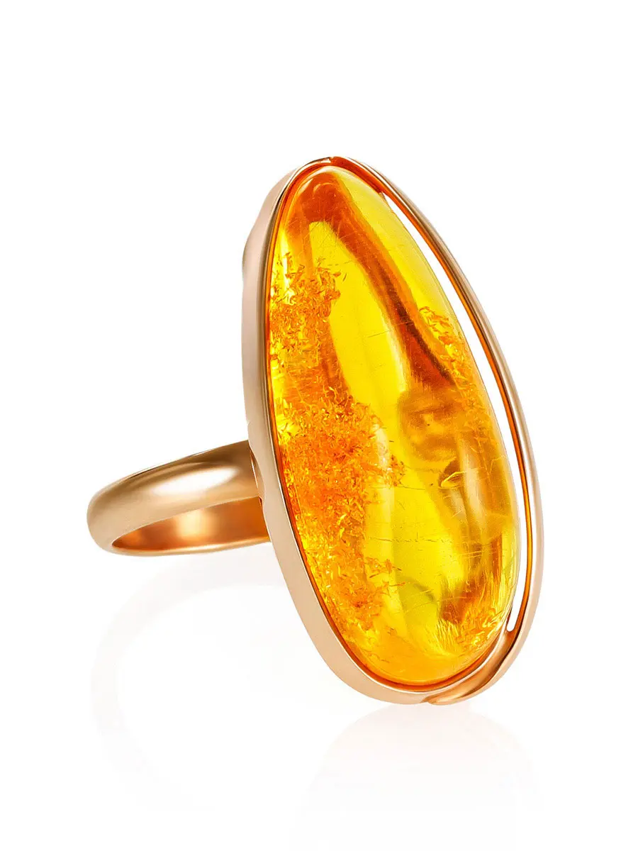 картинка Эффектное кольцо из золотистого янтаря «Лагуна» в онлайн магазине