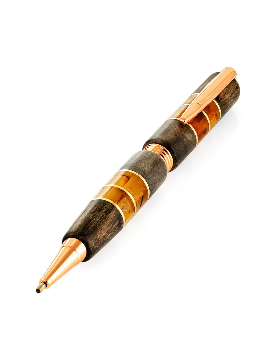 картинка Шариковая ручка из стабилизированной сувели карельской березы и натурального янтаря в онлайн магазине
