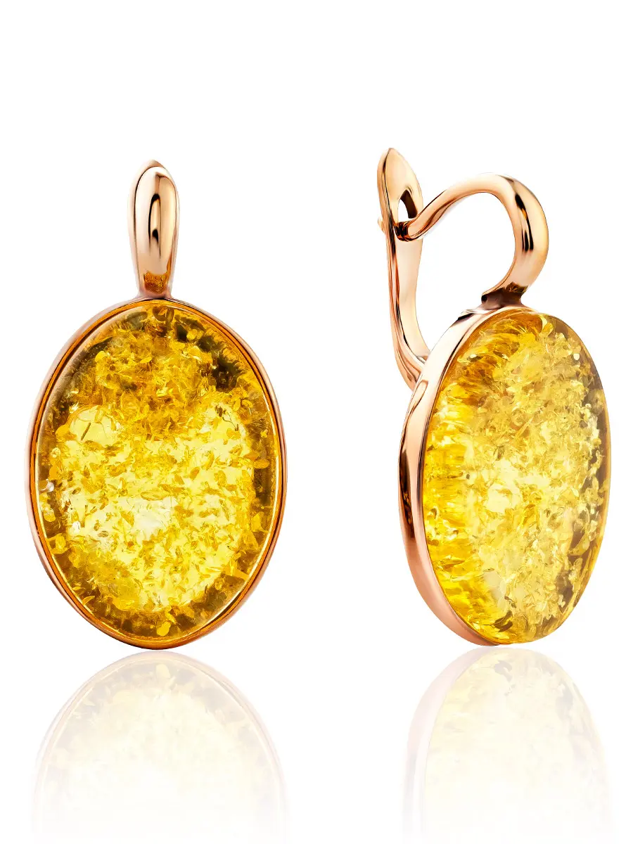 картинка Яркие сияющие серьги из позолоченного серебра и лимонного янтаря «Бенефис» в онлайн магазине