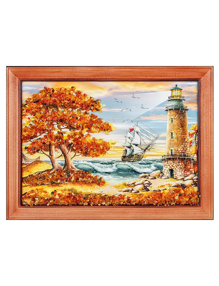 картинка Картина с морским пейзажем, украшенная янтарём «Лазурный берег» в онлайн магазине