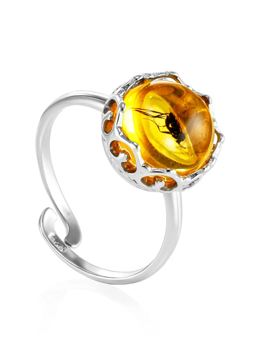 картинка Уникальное кольцо «Клио» с янтарём с инклюзом в онлайн магазине