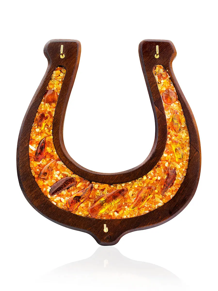 картинка Ключница из дерева в форме подковы, украшенная натуральным янтарём в онлайн магазине