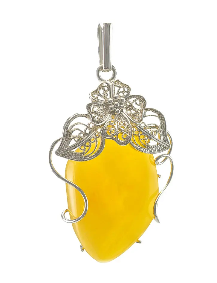 картинка Нарядный кулон из медового янтаря в серебре «Филигрань» в онлайн магазине