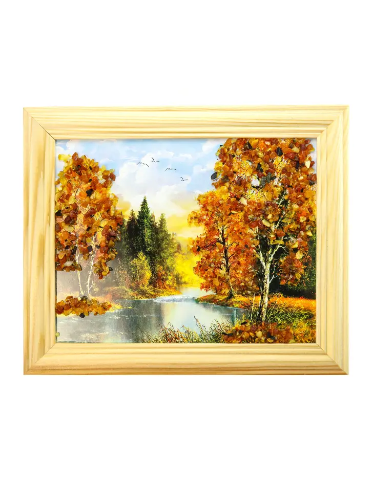 картинка Маленькая горизонтальная картина с натуральным янтарем «В лесу» в онлайн магазине