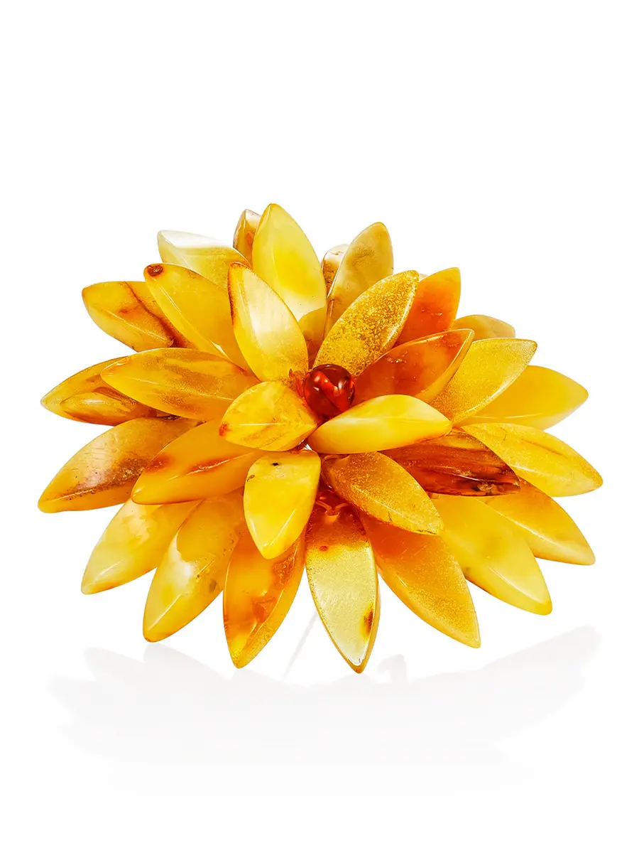 картинка Брошь из натурального балтийского янтаря медового цвета «Хризантема» в онлайн магазине