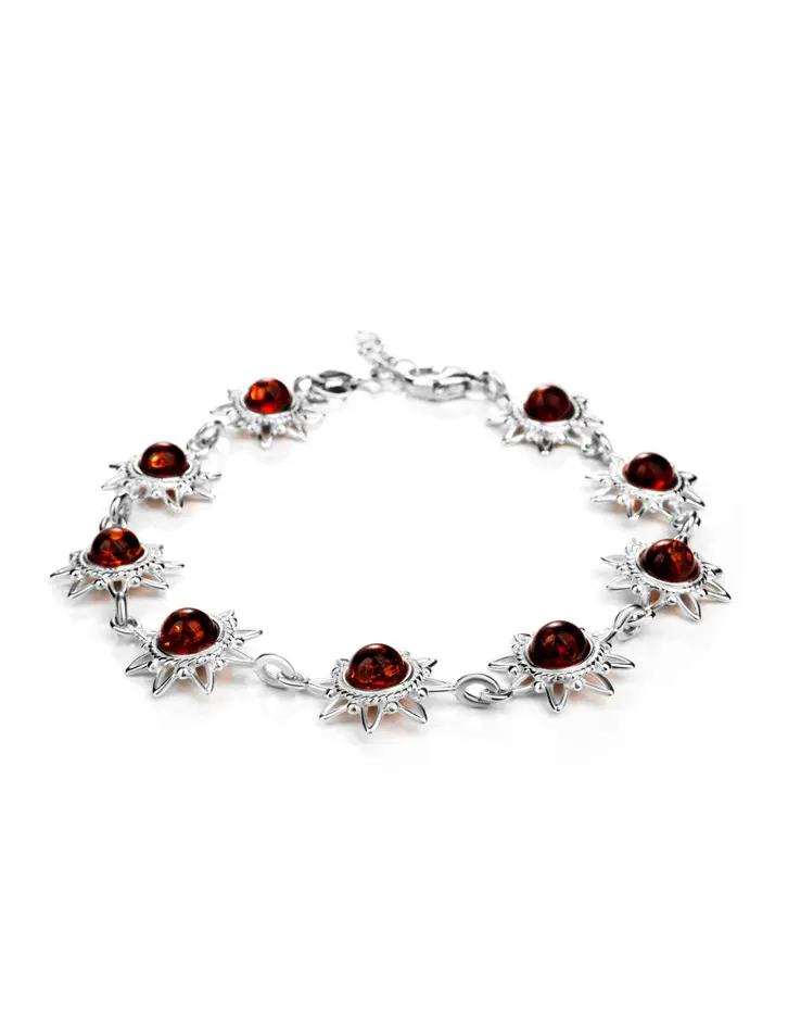 картинка Лёгкий изящный браслет из серебра и вишнёвого янтаря «Гелиос» в онлайн магазине