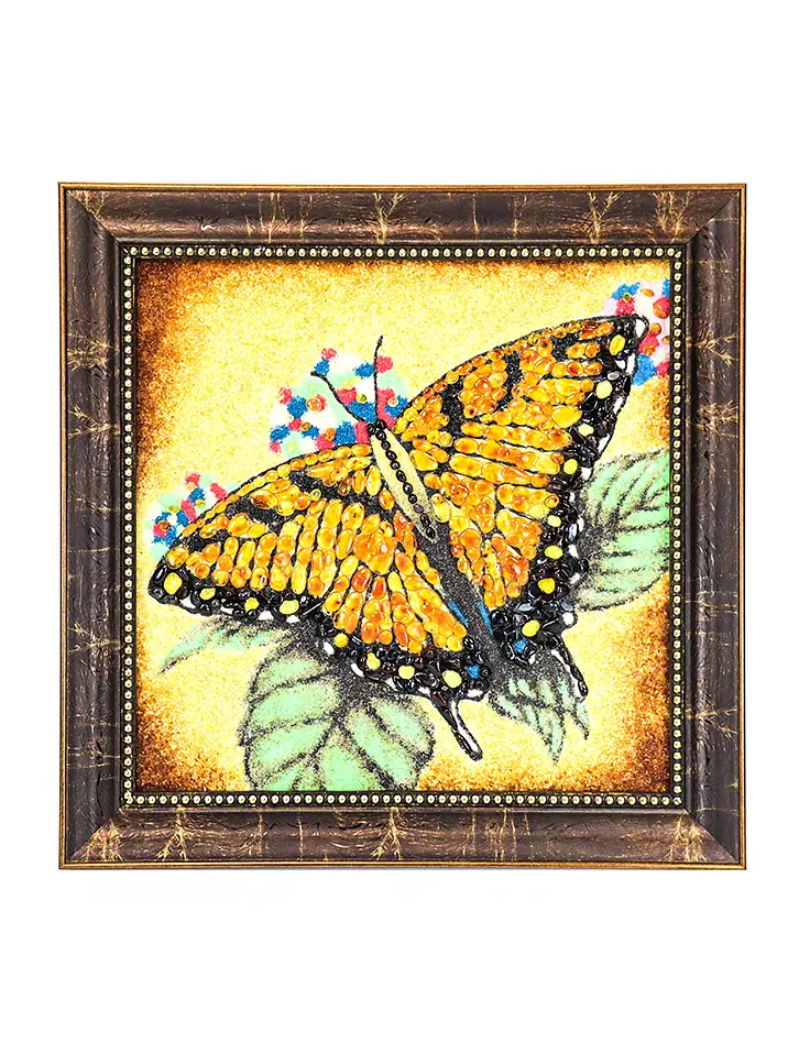 картинка Квадратная картина, выложенная натуральным янтарем «Бабочка» в онлайн магазине